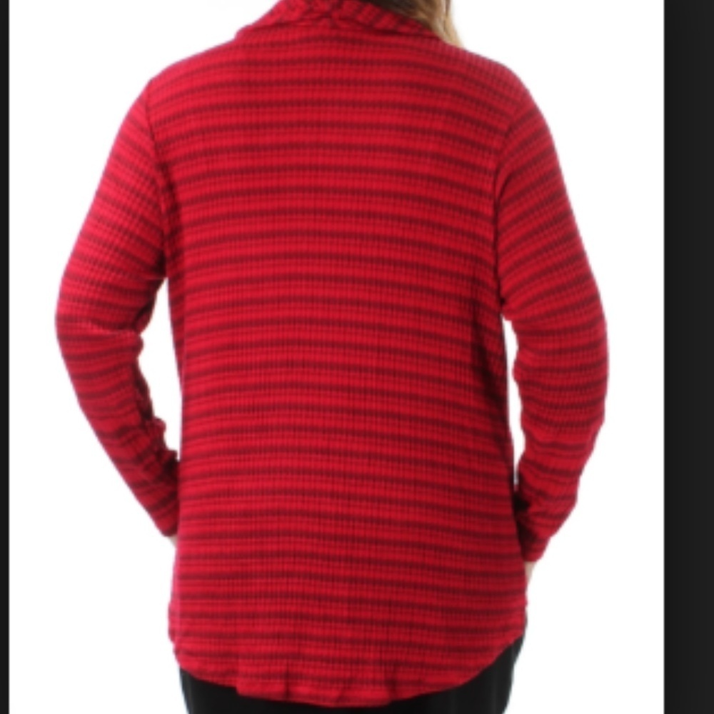Style & Co. Red Ribbed Knit Striped Cowl Neck Sweater NTW - Picture 2 of 7